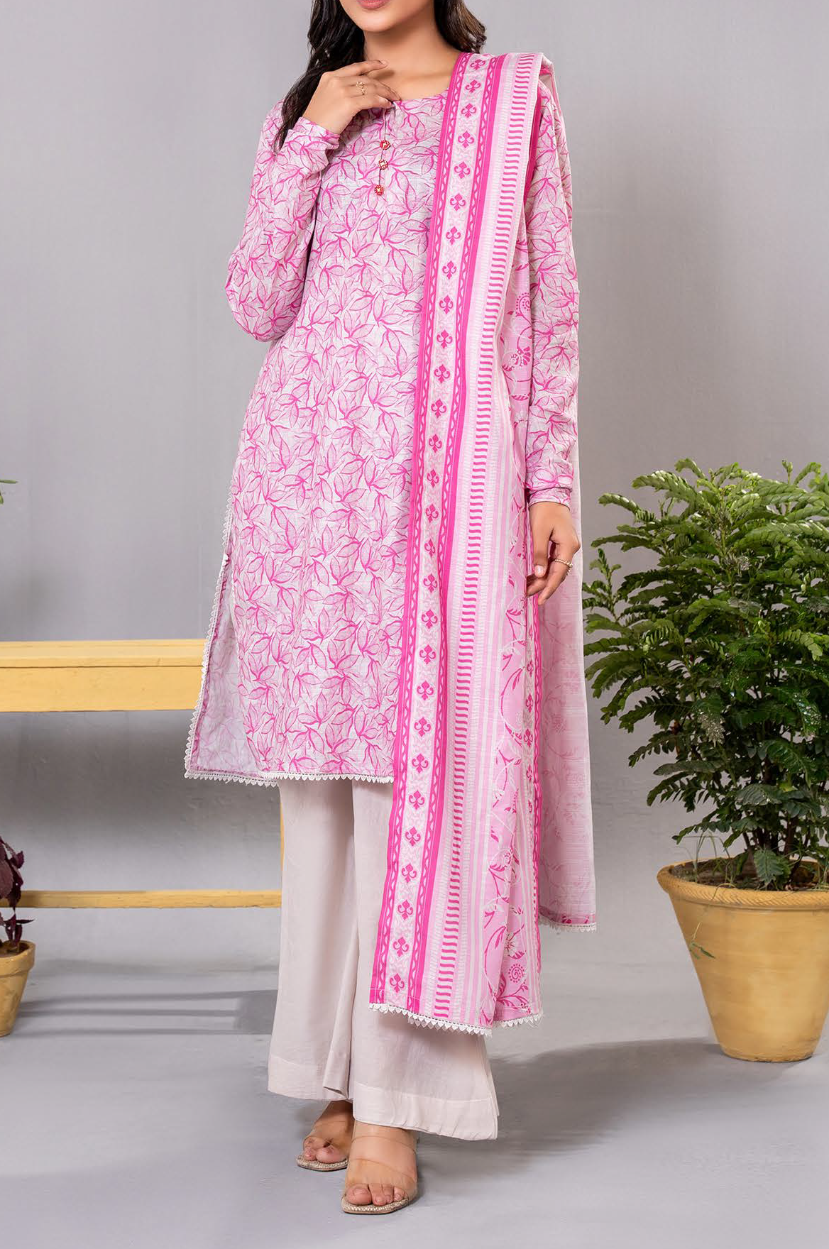 Unstitched White Khaddar with blue printed flowers 3 Piece